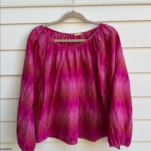 Matta NY Cotton Silk Boho Top Gathered Neck Pink Diamond Print M/L